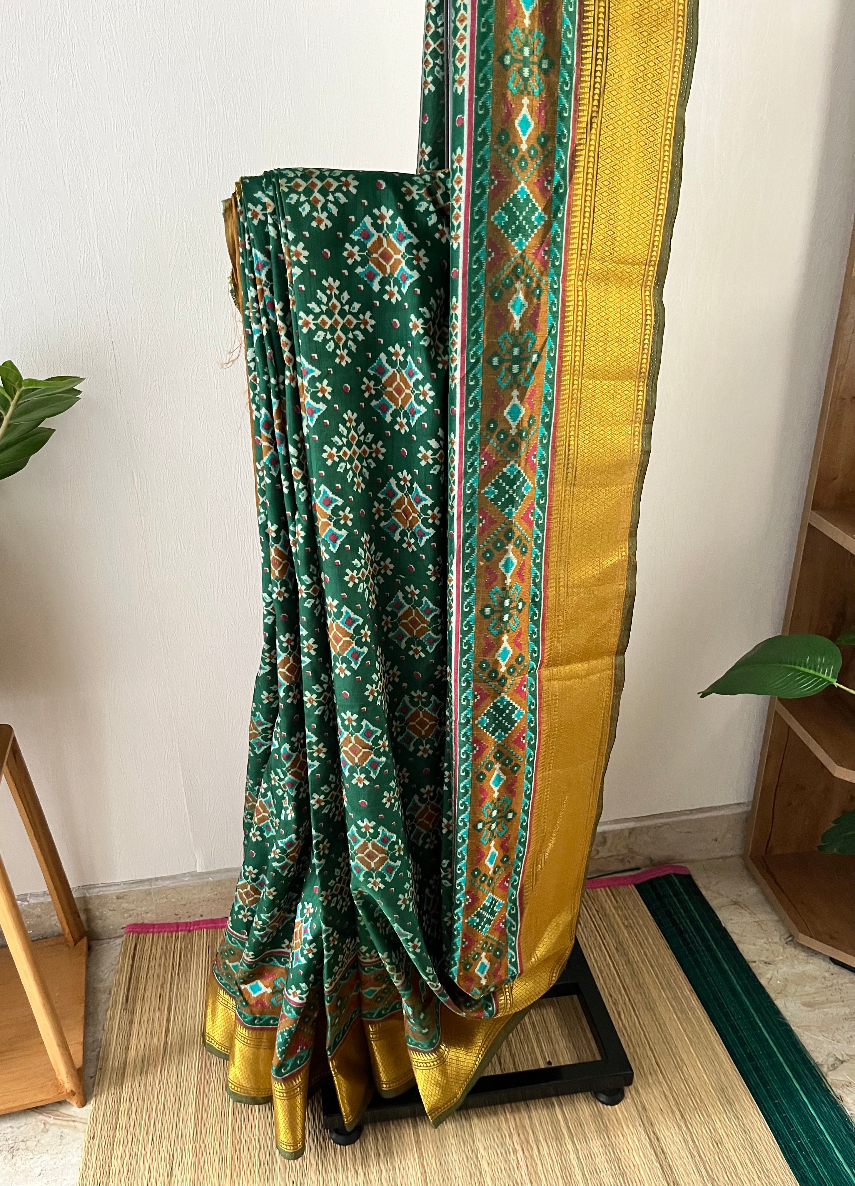 Green Pochampalli Saree With Blouse Piece | Spo-002
