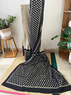 Leaf Print Bagru Black Saree With Blouse Piece | Sb-003