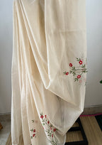 Beige With Red Floral Embroidered With Blouse Piece | Sk-001
