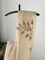 Beige With Red Floral Embroidered With Blouse Piece | Sk-001