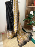 Black With Yellow Elephant Design With Blouse Piece | Sk-006