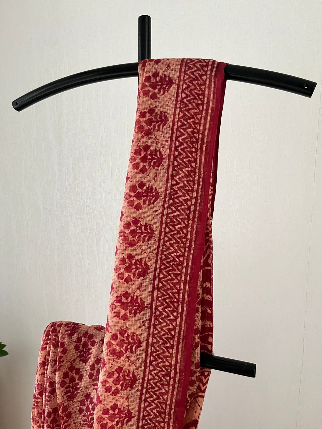 Peach With Red Prints With Blouse Piece | Sk-008