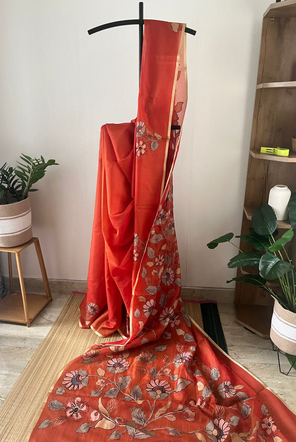Orange Soft Silk Kota With Applique Work With Blouse Piece | Sk-009