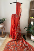 Orange Soft Silk Kota With Applique Work With Blouse Piece | Sk-009