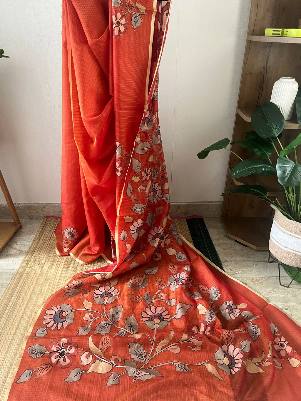 Orange Soft Silk Kota With Applique Work With Blouse Piece | Sk-009