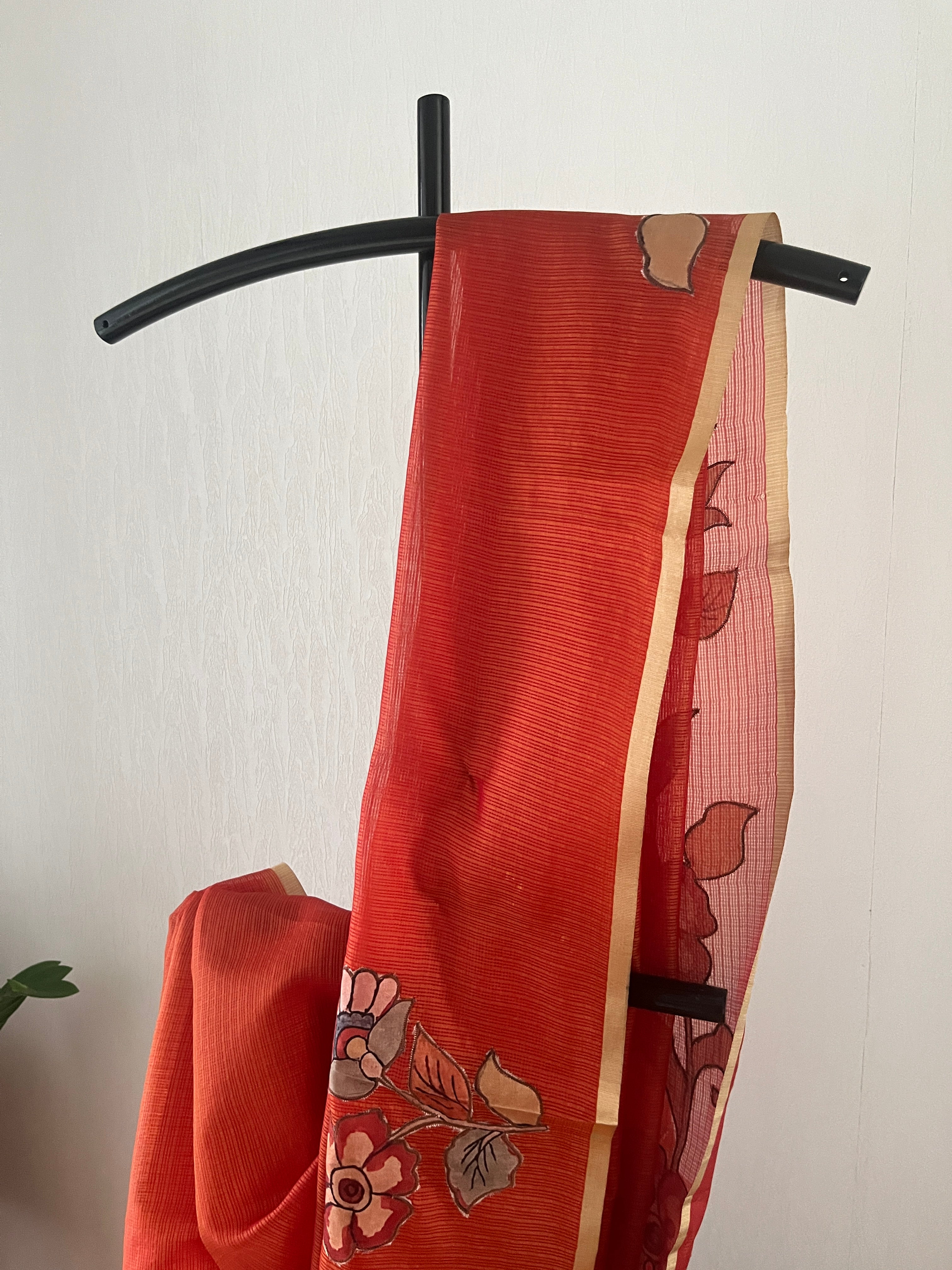 Orange Soft Silk Kota With Applique Work With Blouse Piece | Sk-009