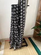 Black Semi Chanderi Saree With Blouse Piece | Sc-001