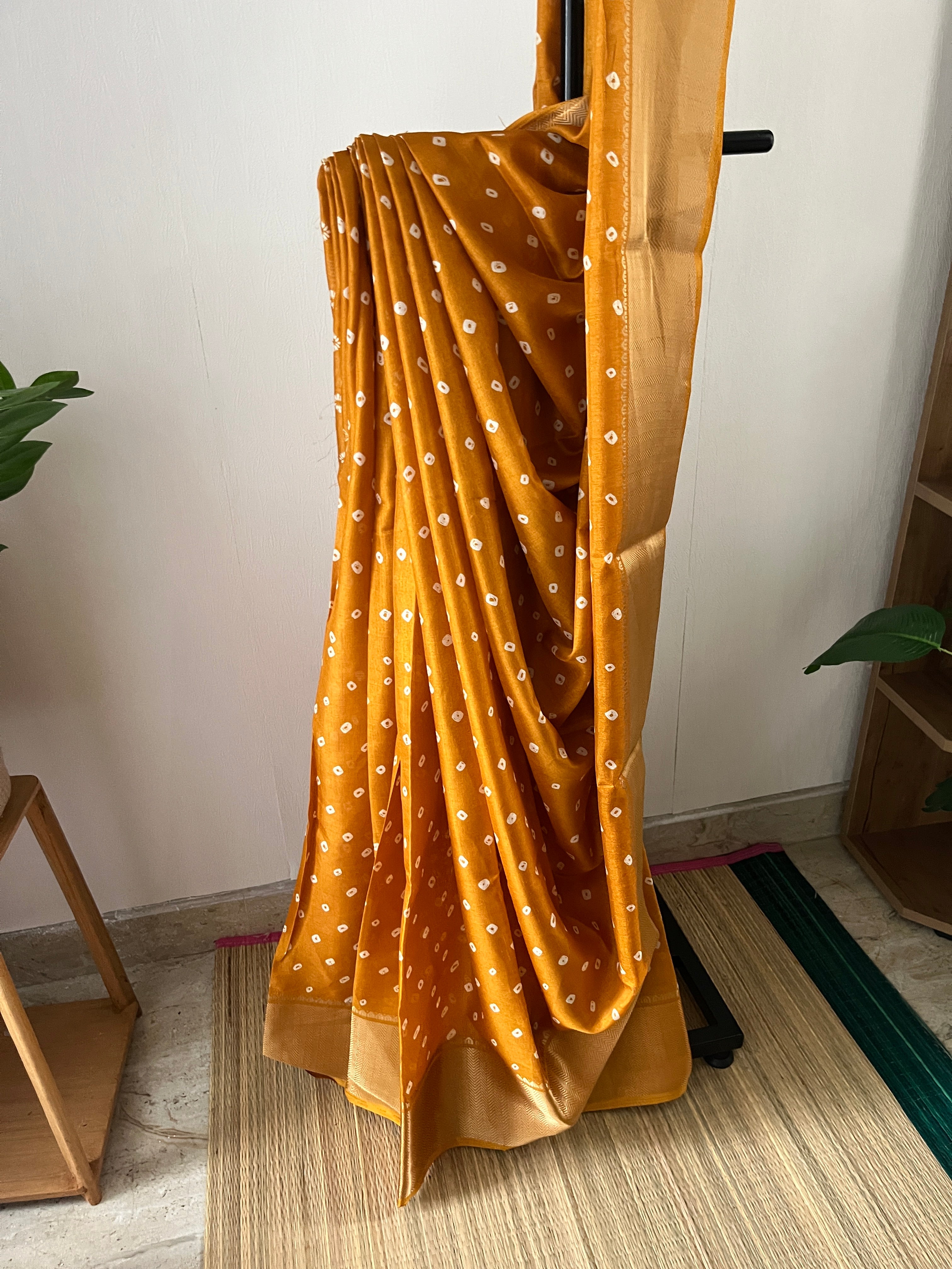 Mustard Dola Silk Bandhni Saree | Sdb-001