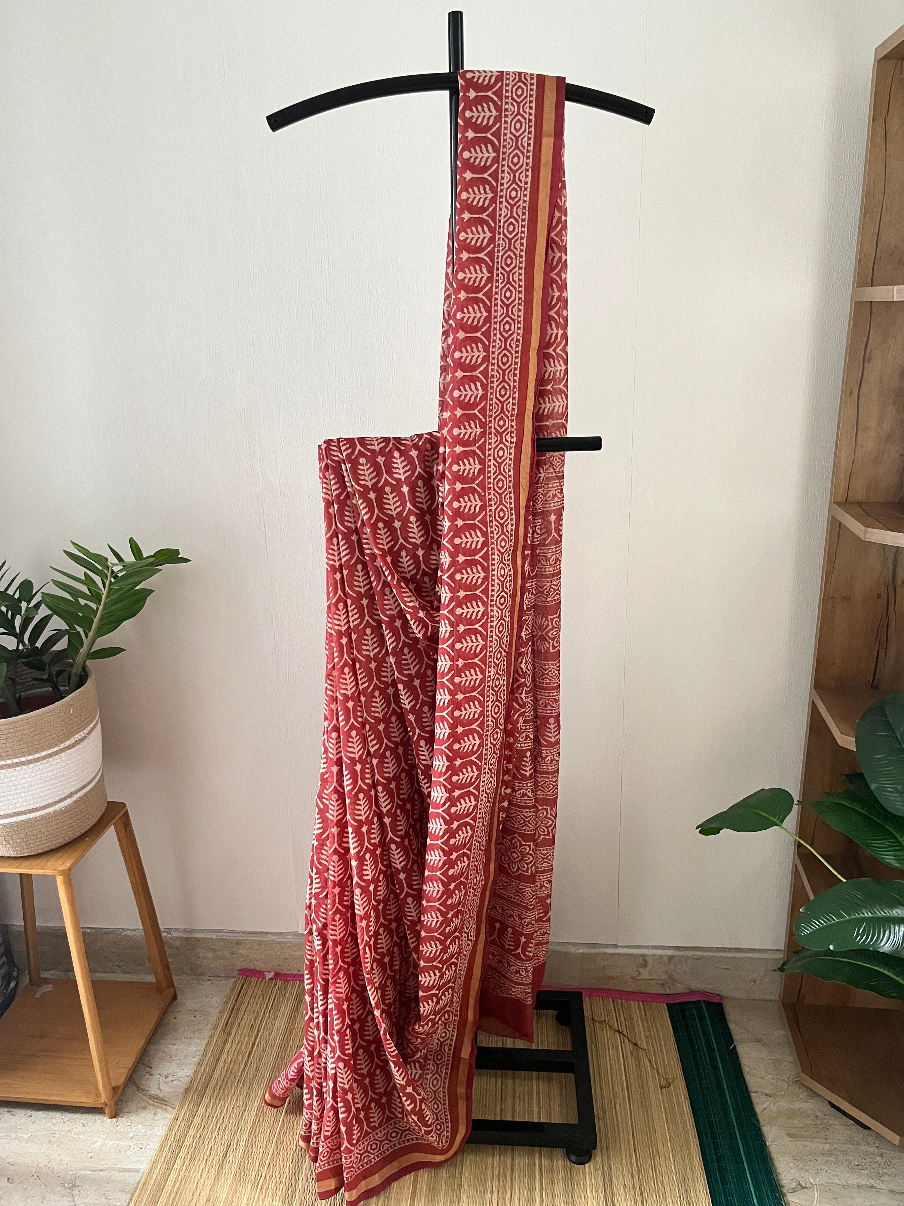 Red Semi Chanderi Silk Saree With Blouse Piece | Sc-003
