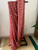 Red Semi Chanderi Silk Saree With Blouse Piece | Sc-003