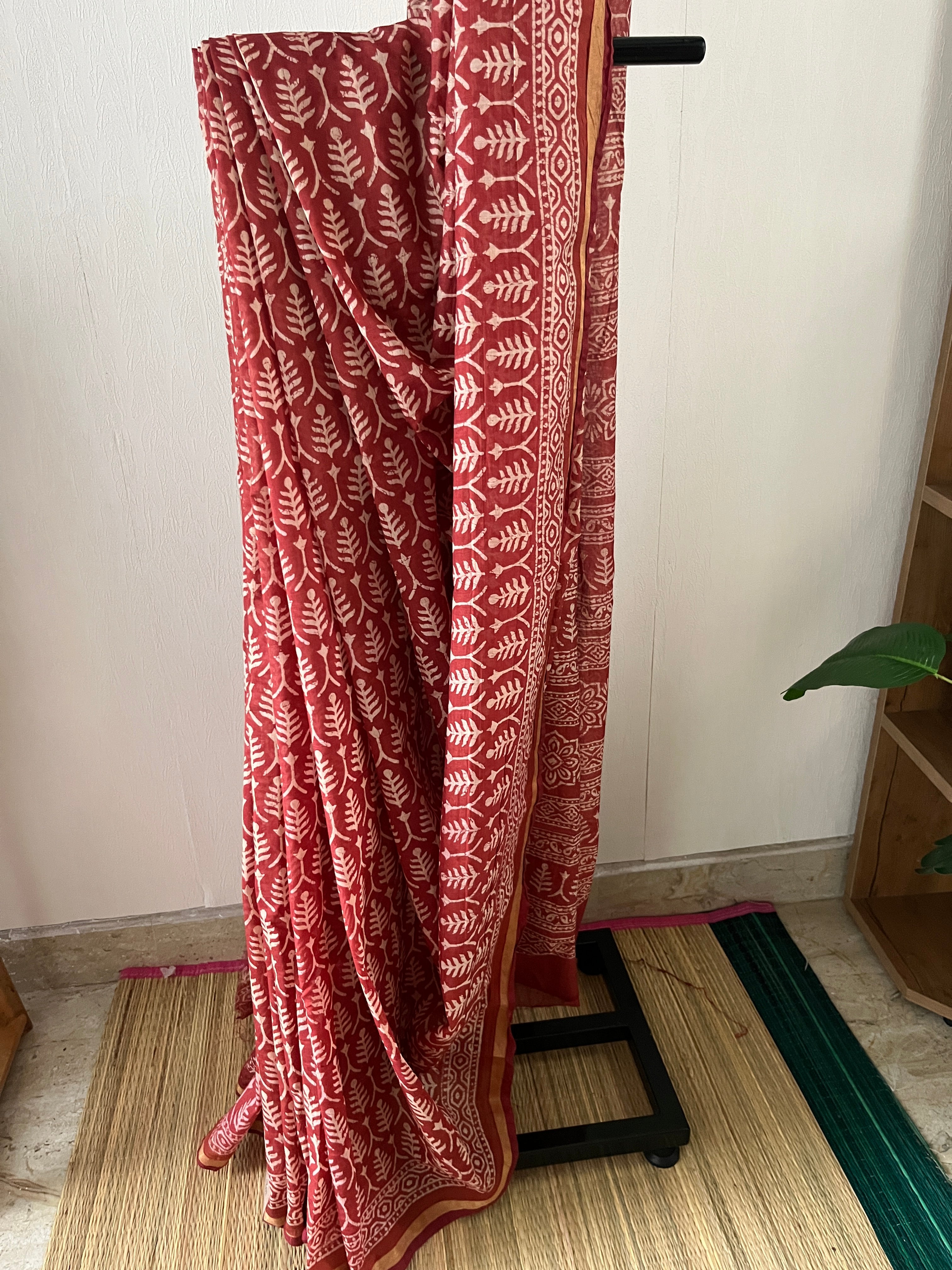 Red Semi Chanderi Silk Saree With Blouse Piece | Sc-003
