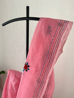 Pink Semi Chanderi Kantha Work With Blouse Piece | Sck-002