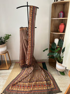 Grey Semi Chanderi Kantha Work With Blouse Piece | Sck-003
