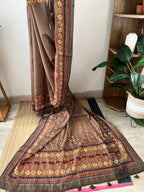 Grey Semi Chanderi Kantha Work With Blouse Piece | Sck-003
