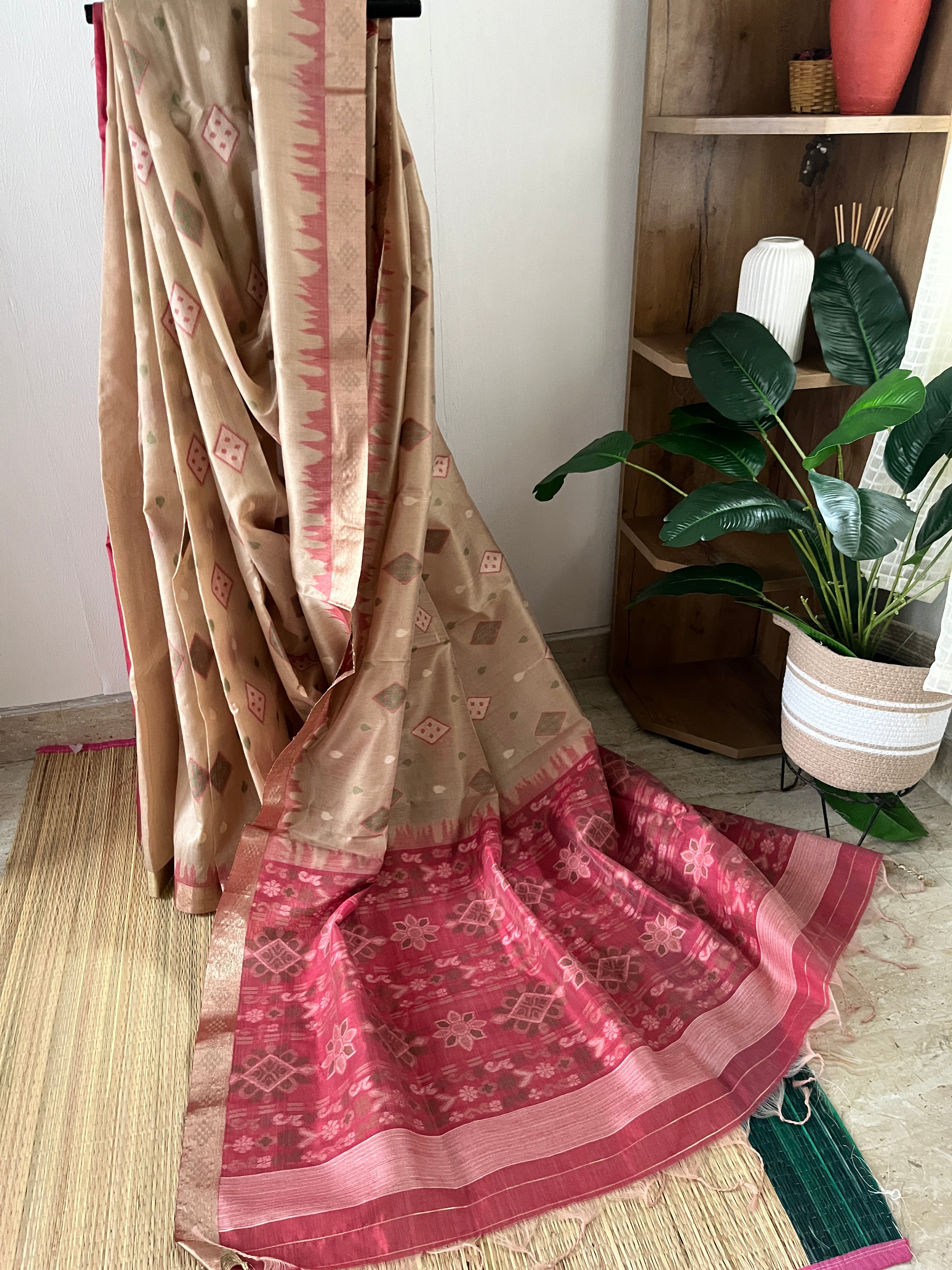 Onion Pink Semi Tussar Saree With Blouse Piece | Sst-002