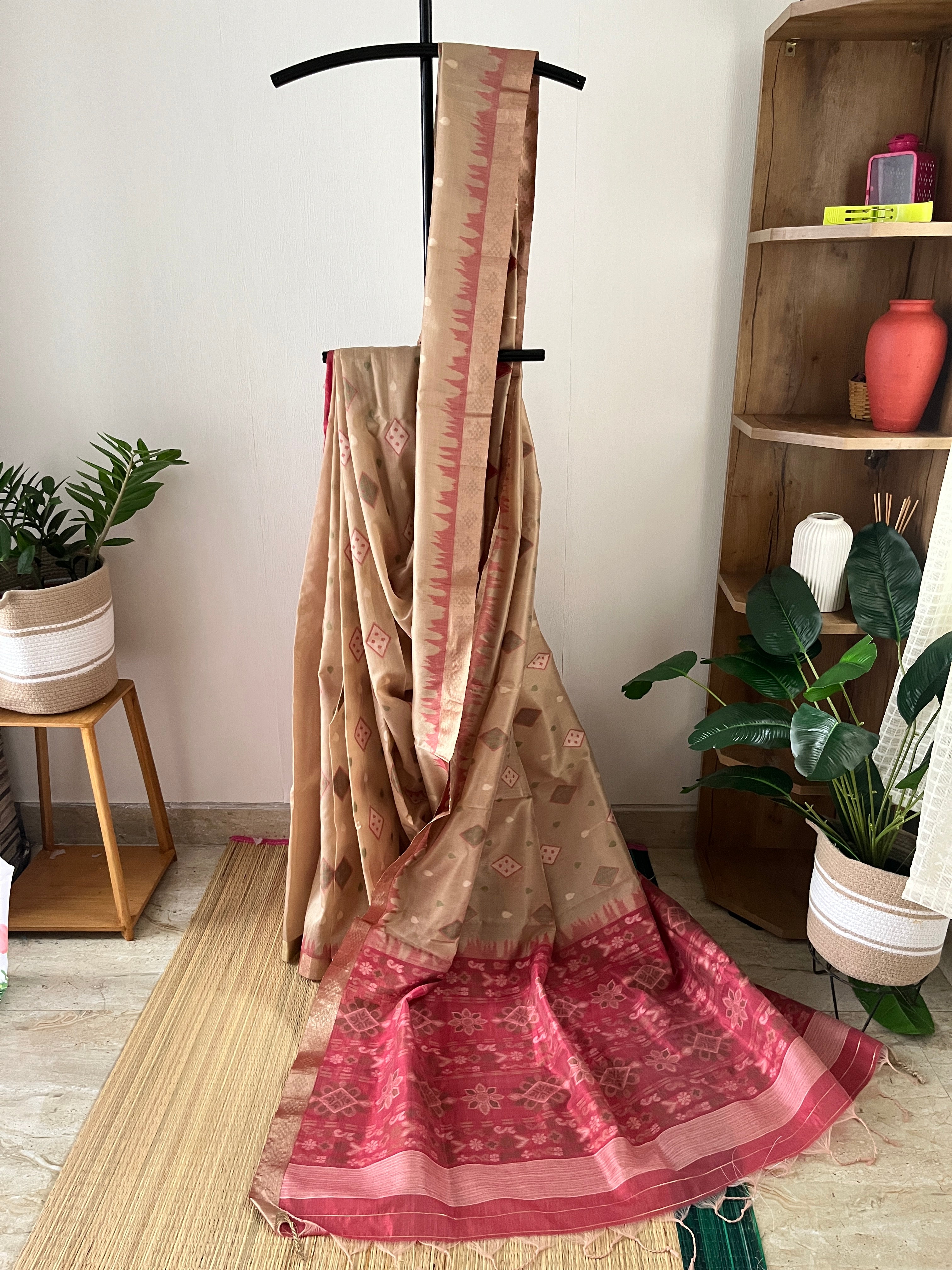 Onion Pink Semi Tussar Saree With Blouse Piece | Sst-002