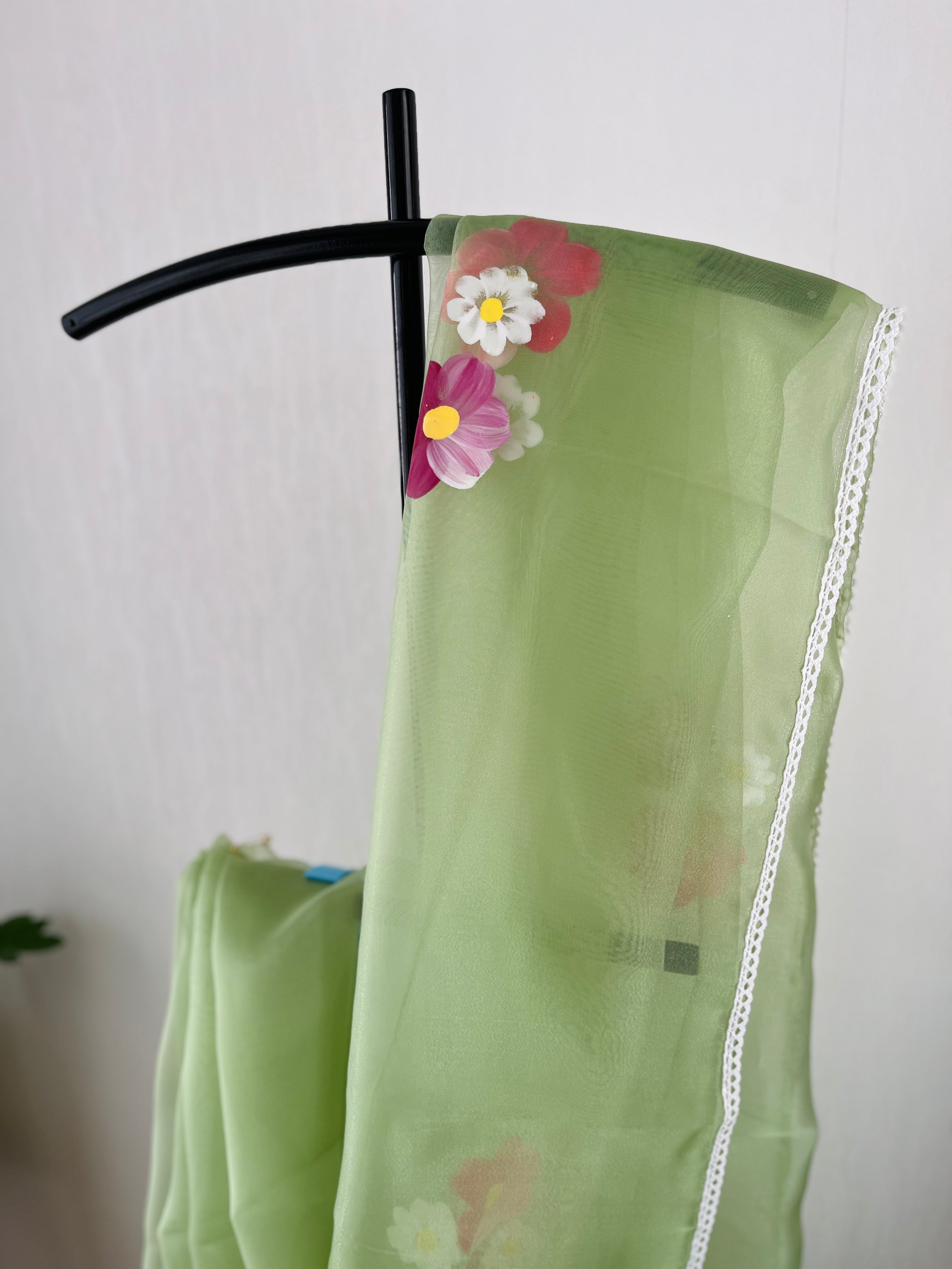 Pastel Green Semi Organza Floral Saree | So-001