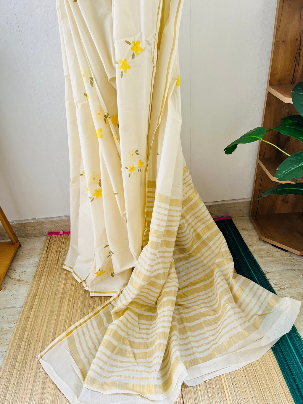 Yellow Floral Kerala Saree | Ks-008