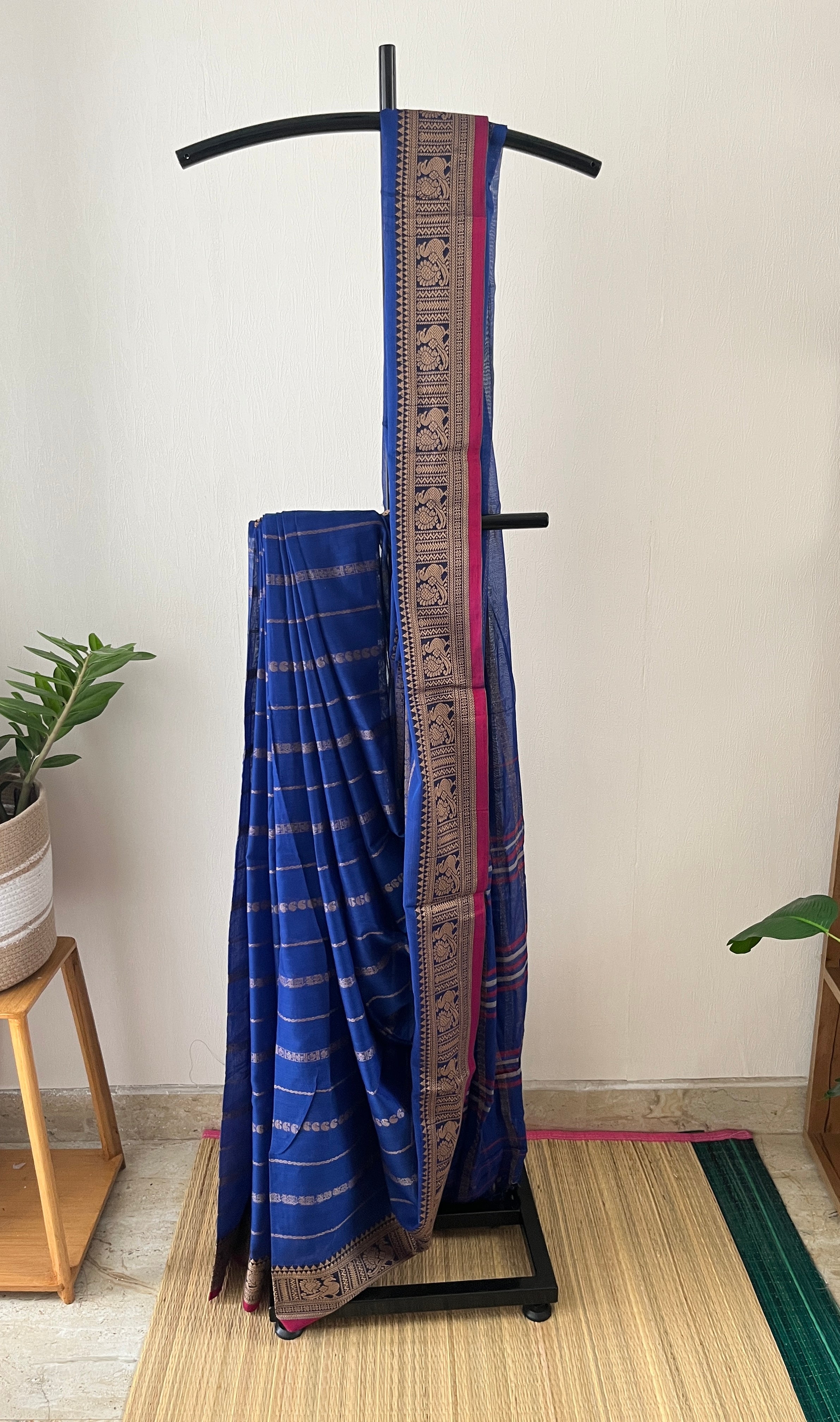 Snp-011 blue horizontal stripes narayanapet saree