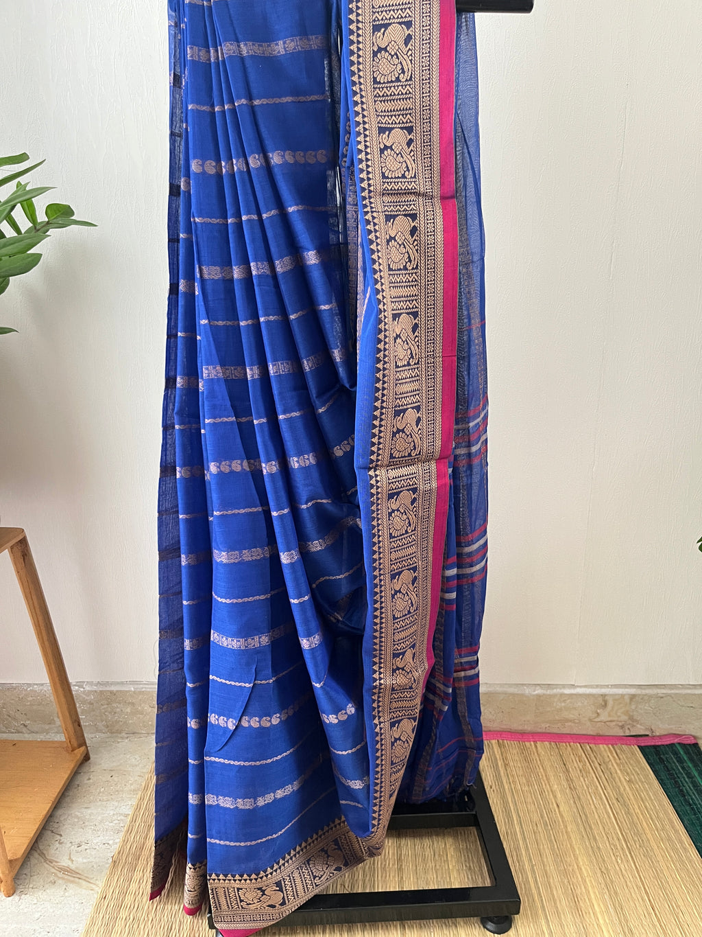 Snp-011 blue horizontal stripes narayanapet saree
