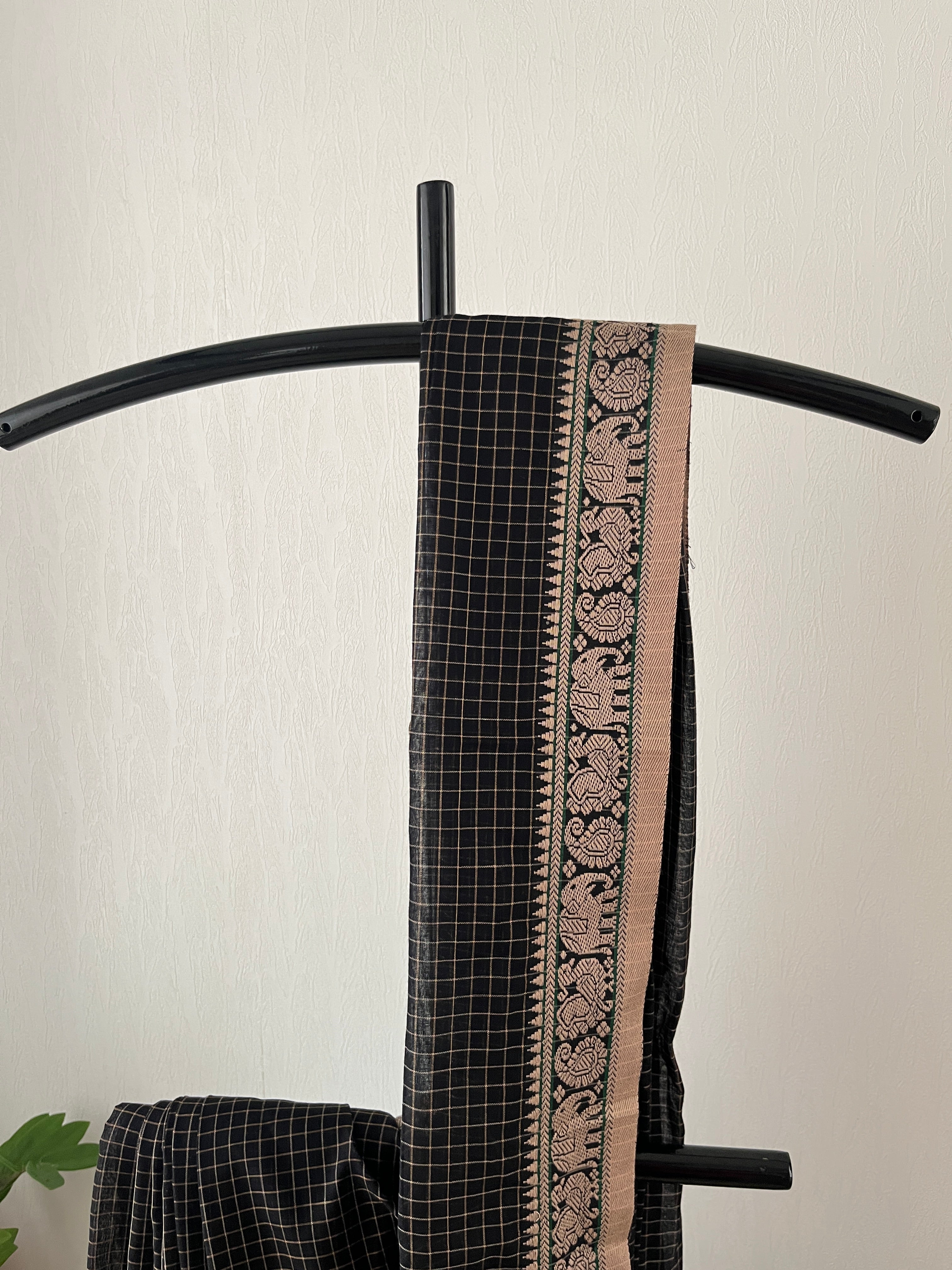 Snp-012 black check narayanapet saree