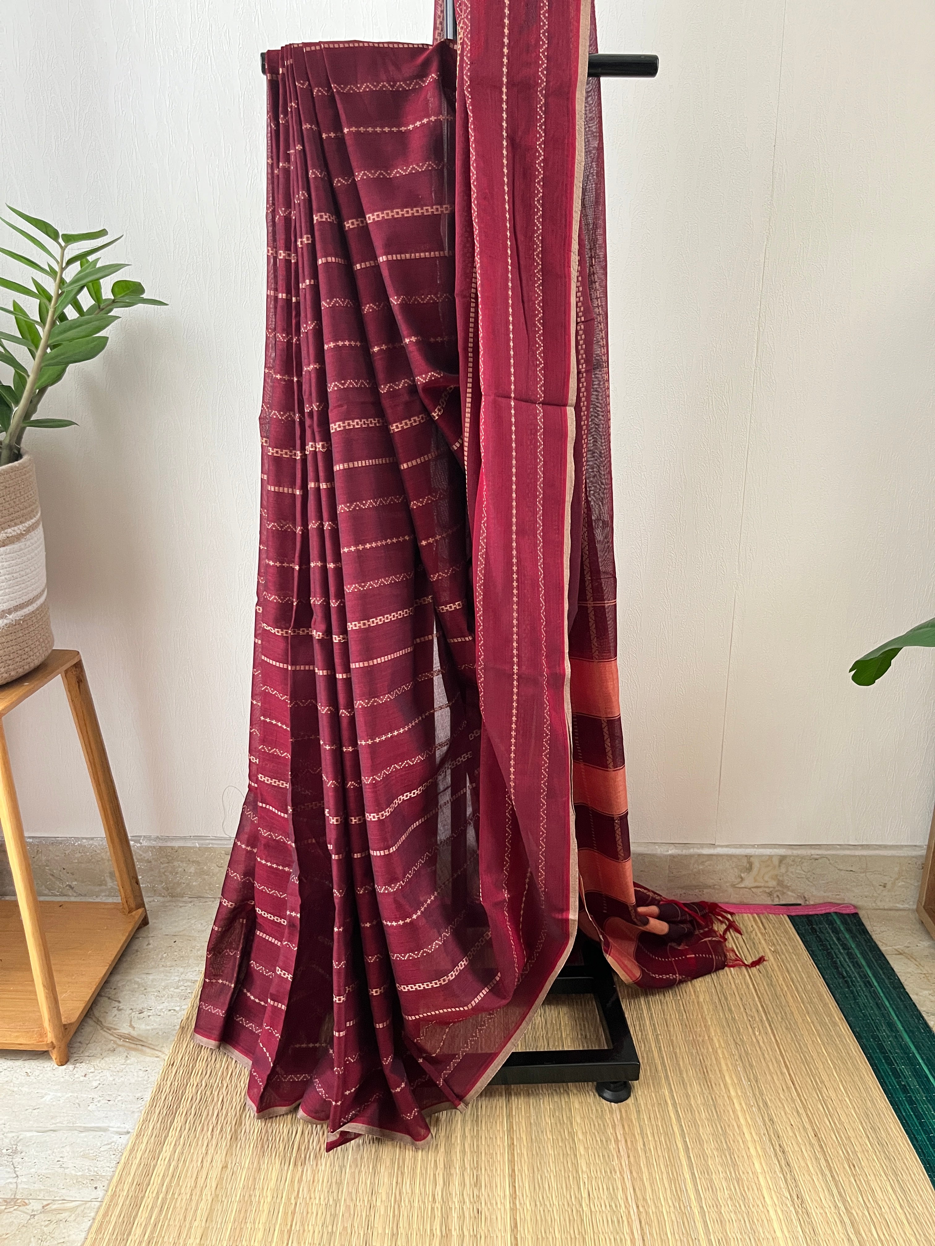 Snp-013 maroon horizontal stripes narayanapet saree
