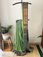 Snp-014- dual tone pista green and blue kanchi cotton saree