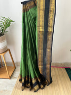 Snp-015 green and black rettapett kanchi cotton saree