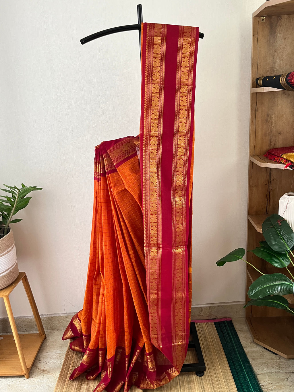 Snp-016-mustard and maroon kanchi cotton saree with running blouse piece