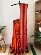 Snp-016-mustard and maroon kanchi cotton saree with running blouse piece