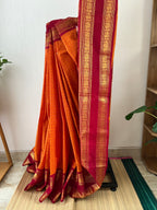Snp-016-mustard and maroon kanchi cotton saree with running blouse piece