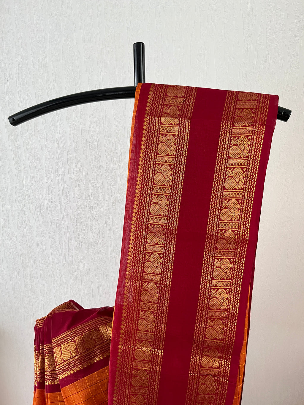 Snp-016-mustard and maroon kanchi cotton saree with running blouse piece
