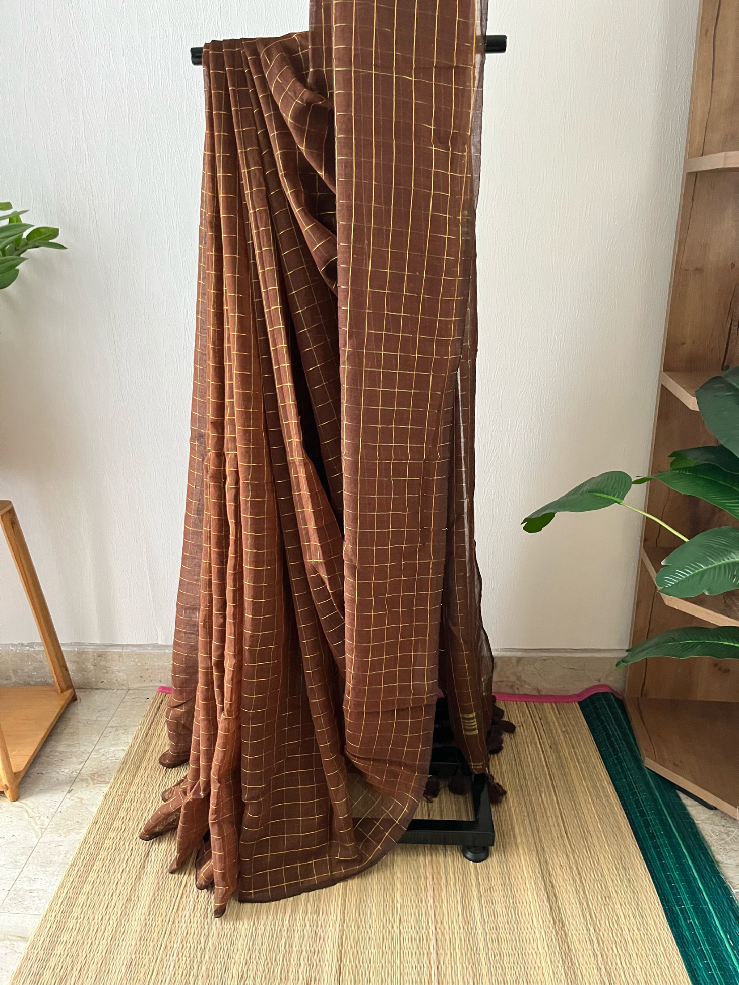 Brown Zari Check Mul Cotton | Sm-017