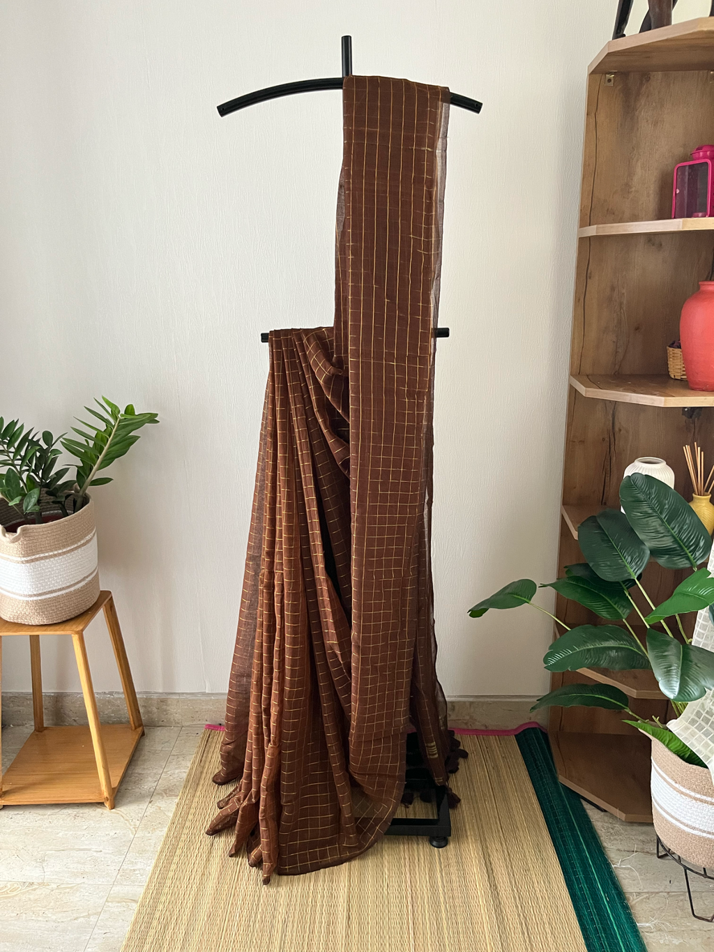 Brown Zari Check Mul Cotton | Sm-017