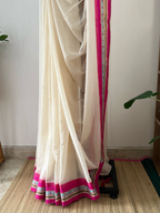 Off  White Kanchi With Blue & Pink Border | Sm-025