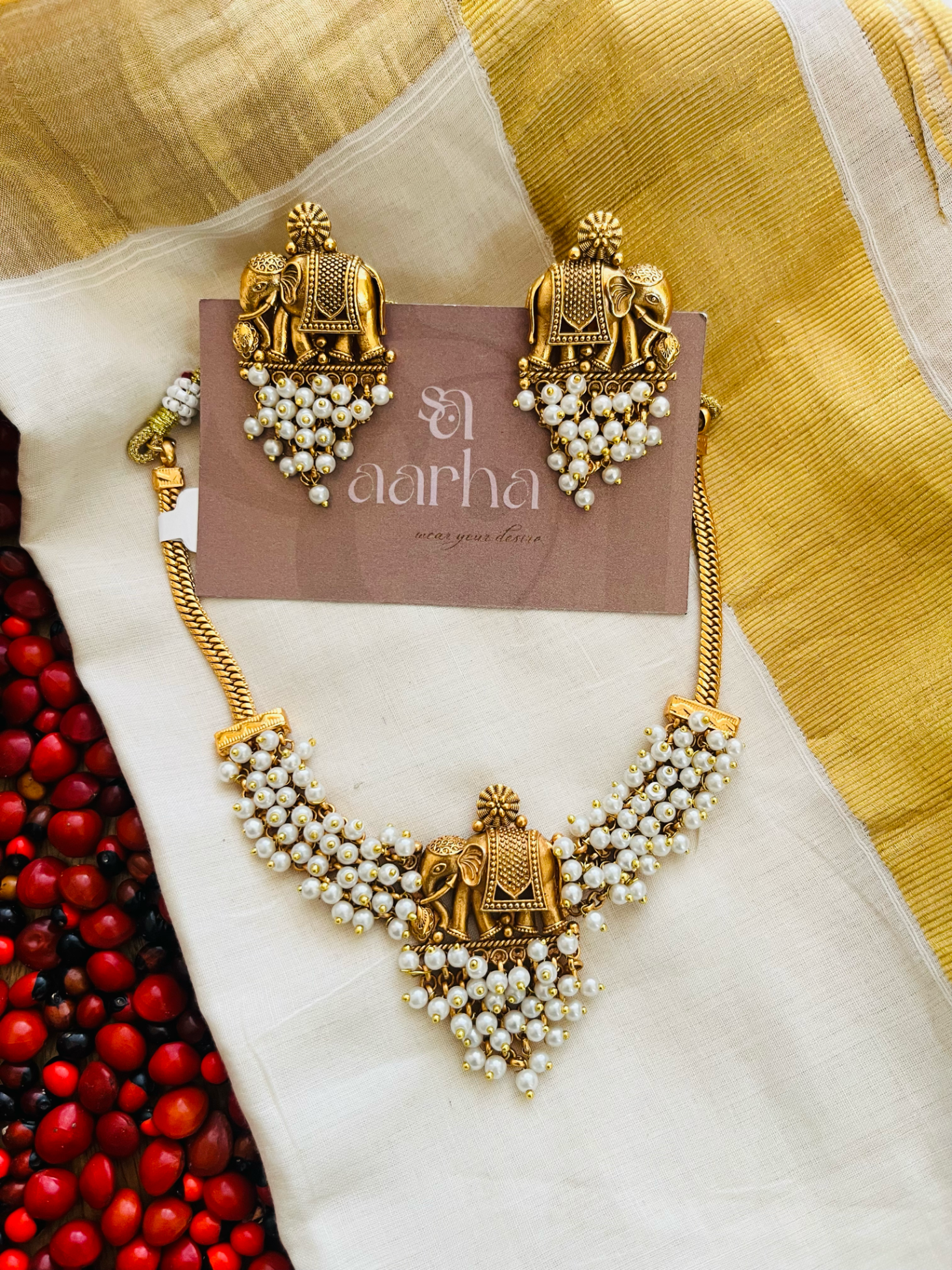 Pearl Elephant Necklace | Jn-001