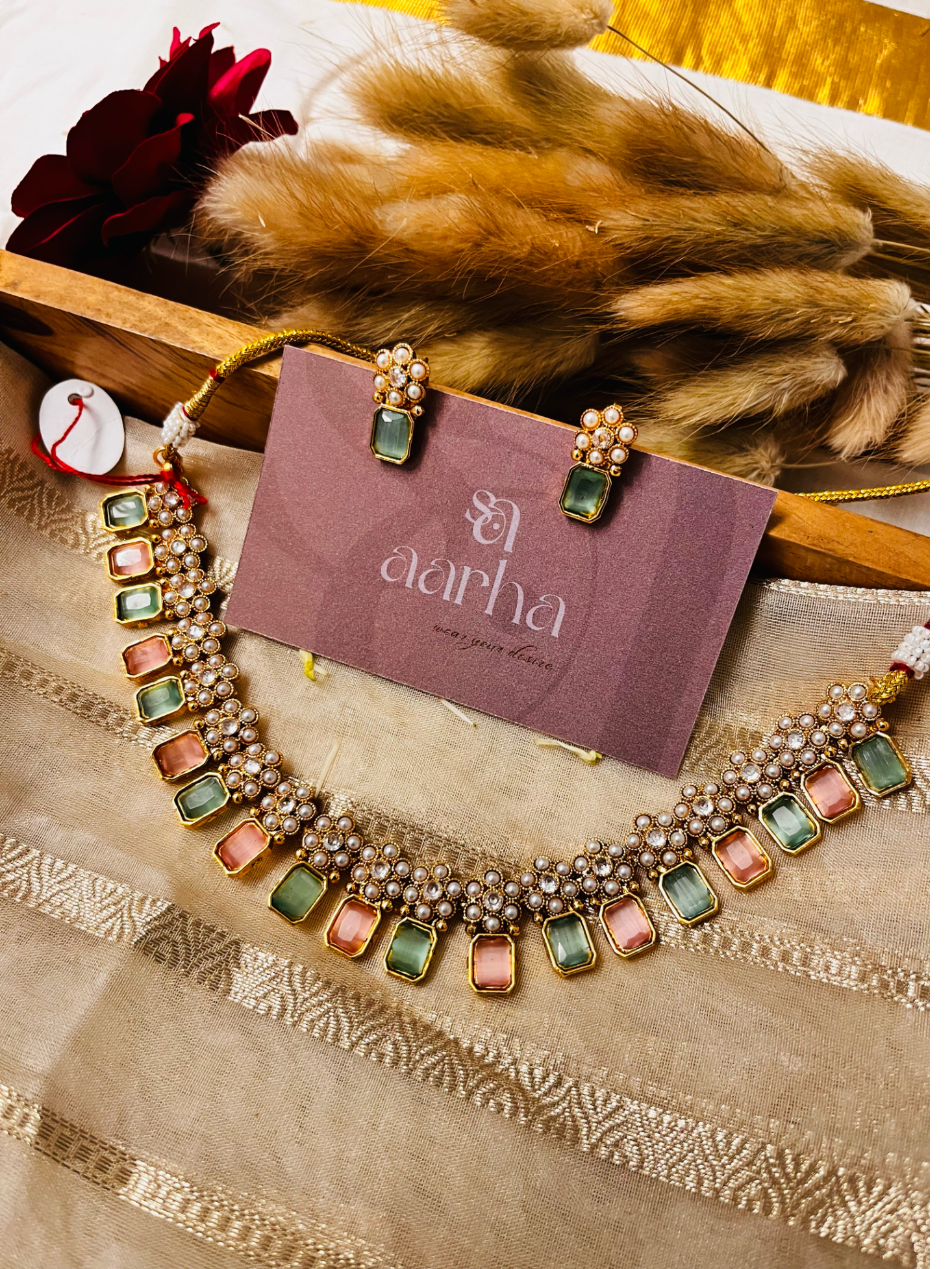 Kundan Set With Green And Pink Stone | N009